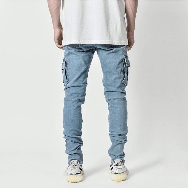 Men's Cargo Skinny Jeans with Side Pockets Quick Dry Denim Pants
