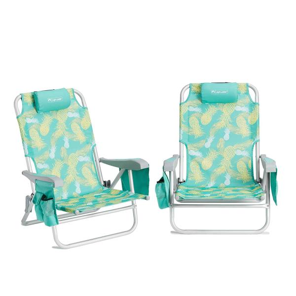 Backpack Beach Chair 5 Positions and Cup Holder Pouch on Side Padded Pillow Storage Bag Lightweight Rustproof