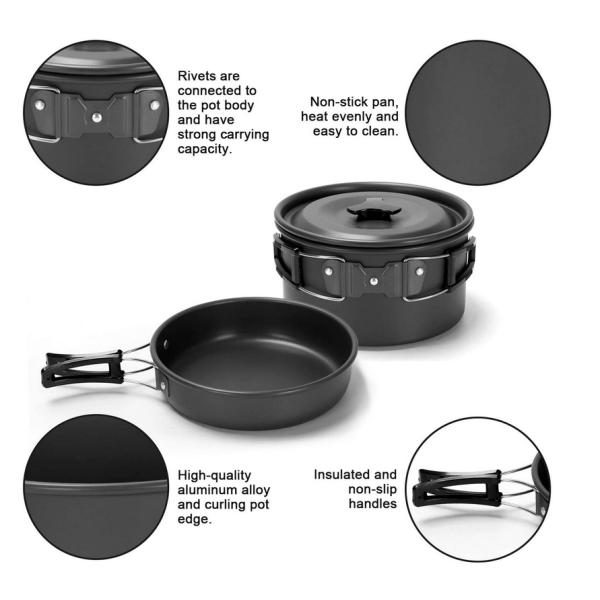 Не Cookware ручки на открытом воздухе установил с чашками нержавеющей стали чайника лотка бака