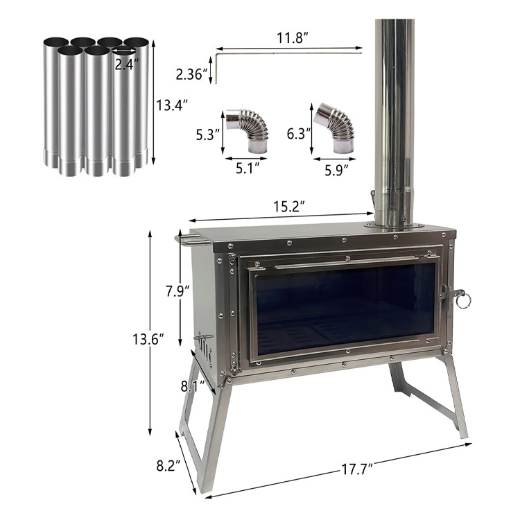 Outdoor Patio Camping BBQ Party Portable Stainless Steel Wood Burning Camp Stove with Chimney Pipes