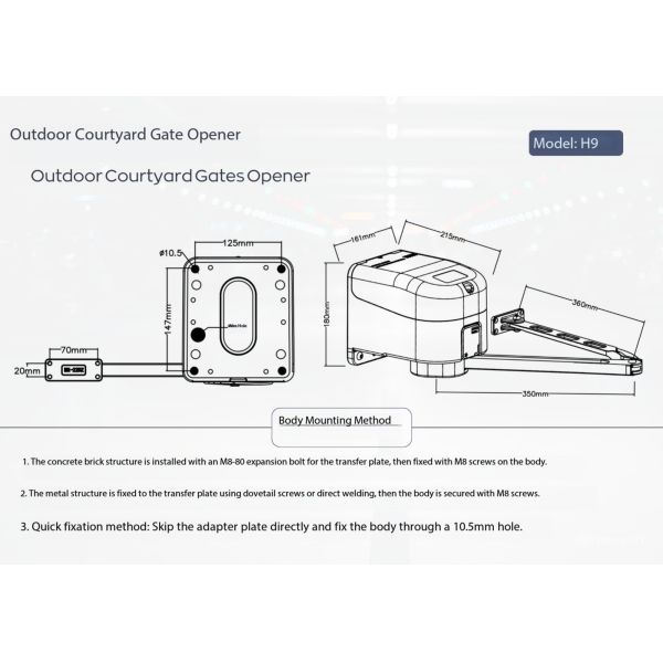 Heavy-duty gate opener swing 350KG automatic for courtyard gates and villa gates.