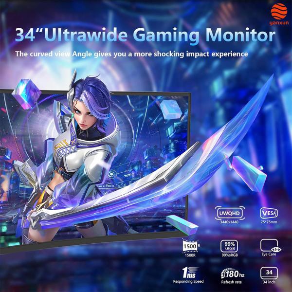 34 Inch Ultrawide Monitor Curved Gaming Monitor Supports Split Screen RGB Lighting