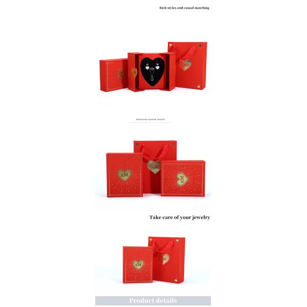 Heart Shaped Red Rose Flower Jewelry Box Packaging For Valentine's Day Necklace