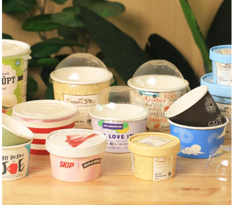 Leak Proof Disposable Paper Ice Cream Cups With Custom Logo Printing For Frozen Desserts