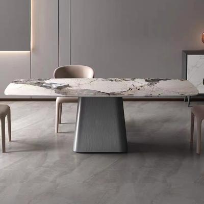 Brushed Stainless Steel Marble Dining Table For Living Room