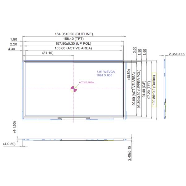 BOE 7 pulgadas 1024x600 Industrial TFTLCD con LVDS