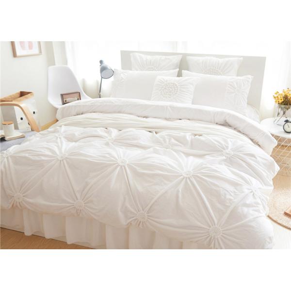 Pink / Blue / White Ruched Home Comforter Bedding Sets 4 Pcs 100% Cotton