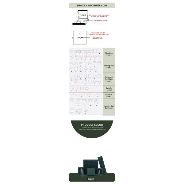 Boîte à bijoux en velours de haute qualité faite à la main, carrée, vert foncé, pour collier, bracelet, bague