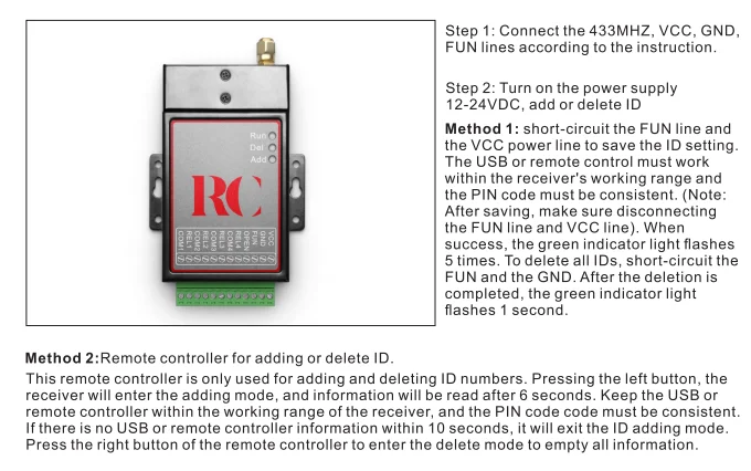 Rolling Code Encrypted Remote Control Receiver 4 Relay Distance 100 Meters