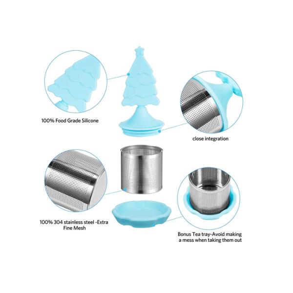 BPA Free Stainless Steel Tea Bag Strainer With Silicone Flower / Leaf / Christmas Tree Shape