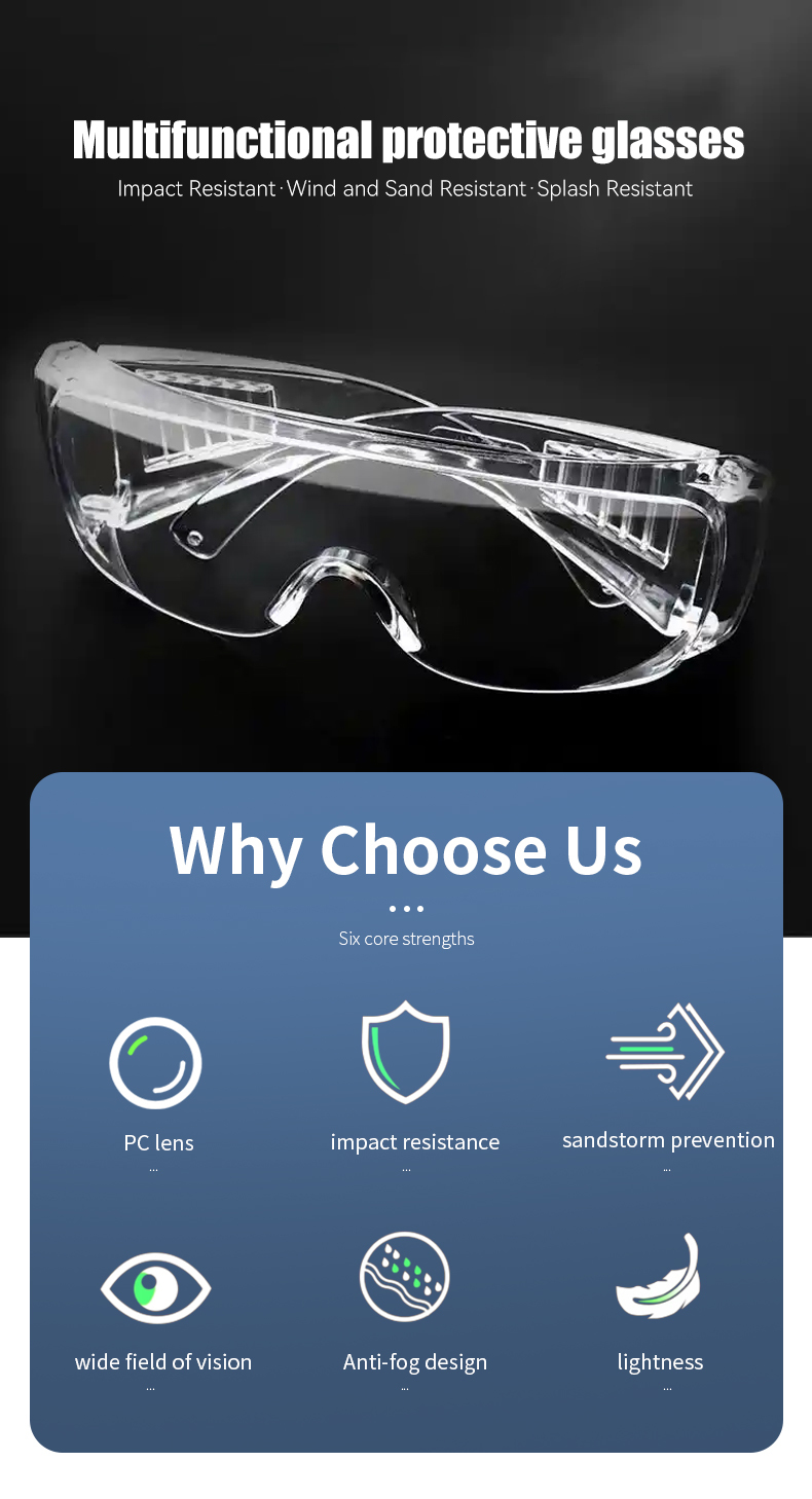 Custom Industrial Protection Lenses Prescription Goggles Ansi Z87.1+ Fashion Anti Fog Dust Working Stylish Clear Safety Glasses Scratch Resistant UV400 Polycarbonate Impact Proof for Men Women Outdoor