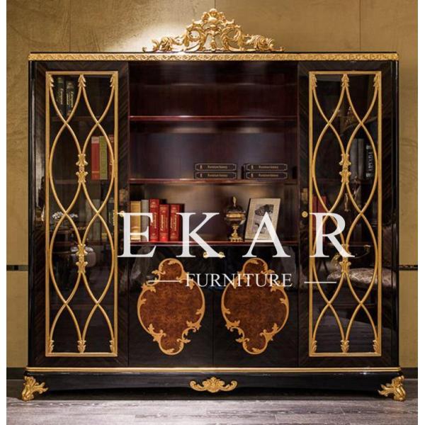 Vintage Empire Style Solid Wood Bookcase With Glass Doors TJ-029