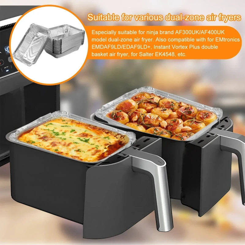 50/100Pcs Aluminum Foil Trays for Double Basket Air Fryers Food Grade Baking Pans