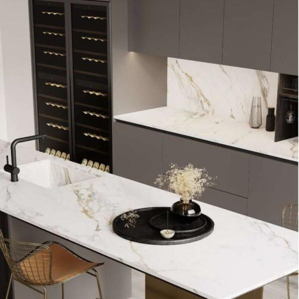 Building Project Modern Island Kitchen Black And White E0 Melamine Modular Kitchen Cabinet