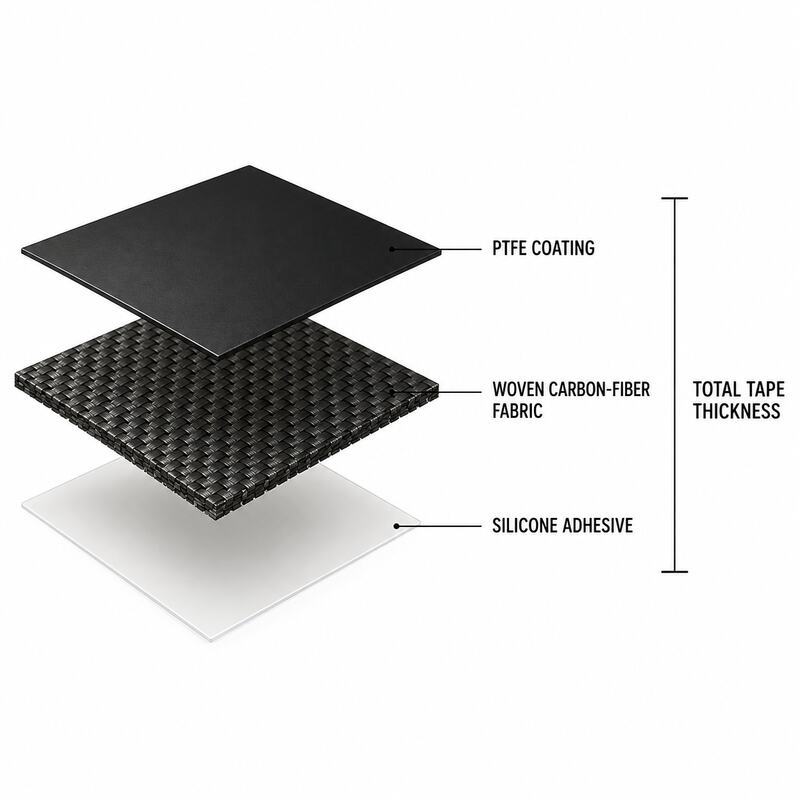 PTFE-Coated Carbon Fiber Fabric Tape / Carbon Fibre PTFE Tape / PTFE Carbon Cloth Tape with Silicone Adhesive for Composite Mold Release, Tooling Covers and Guide Rails