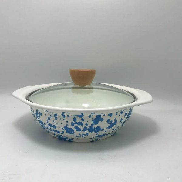 0.8mm Thick V Shape Enamel Casserole Pot Speckle Marble Enamel Coating Stew Pot 1500ml
