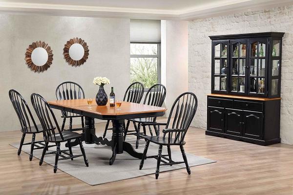 Optional Colour Wooden Dining Room Chairs Mixed Media Spindle Back With Saddle Seat