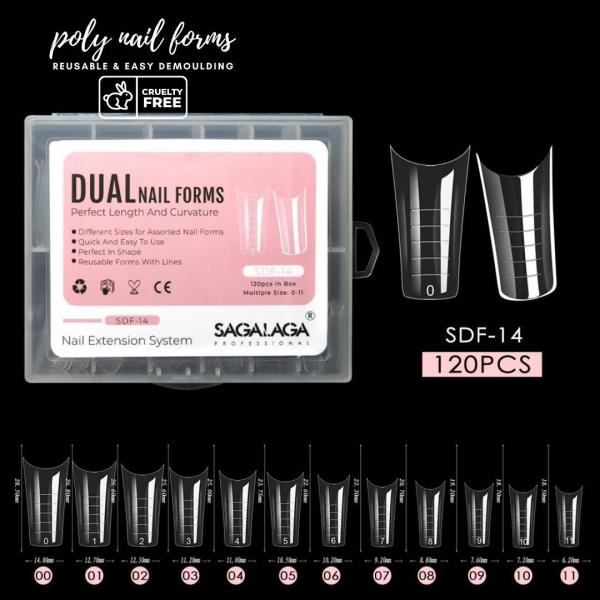 120PCS in Box Clear Full Cover Duet Dual Nail System Form for UV Gel Acrylic Nail Art Mold Artificial Nail Dual Forms Tips