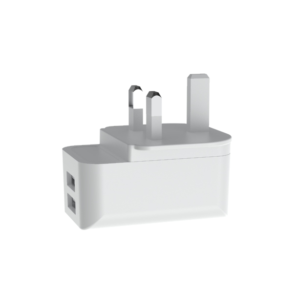 2 USB Port 5V2.4A RoHS UL Uk Travel Charger Fireproof PC
