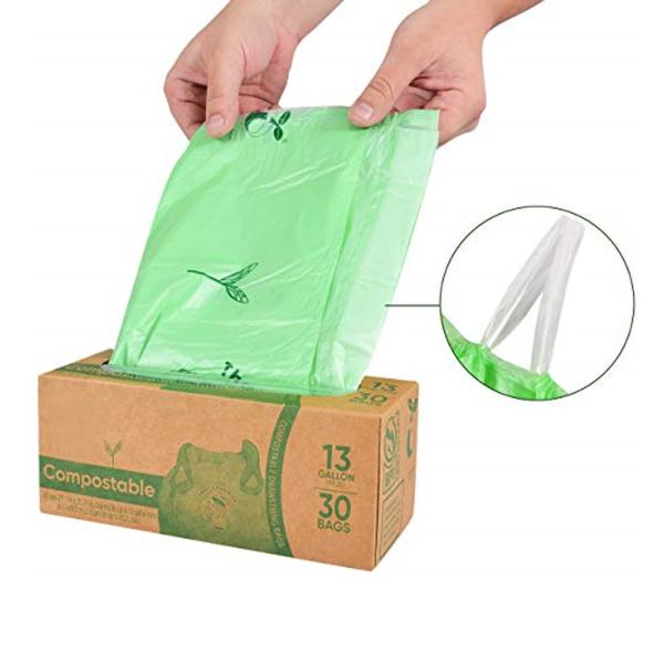 Sacs à ordures à corde à tirer compostables personnalisables avec boîte de distributeur