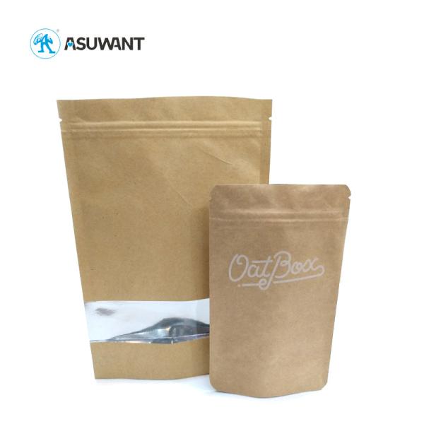 Heat Sealable Dry Food Packaging Bags Kraft Paper Ziplock Bags With Round Window