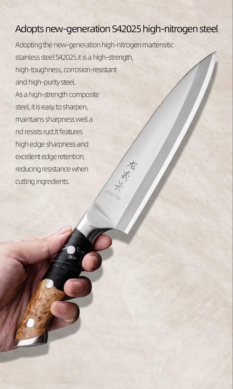 S42025 High Nitrogen Stainless Steel Gyuto Knife Hand-Forged Japanese Style Chef’s Knife