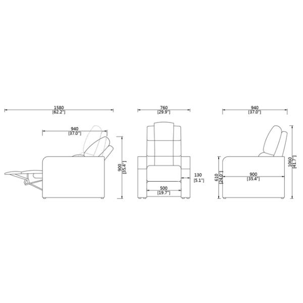 Стул Реклинер кожи Фаукс театра современный голубой и белое отличаемое руководство цвета