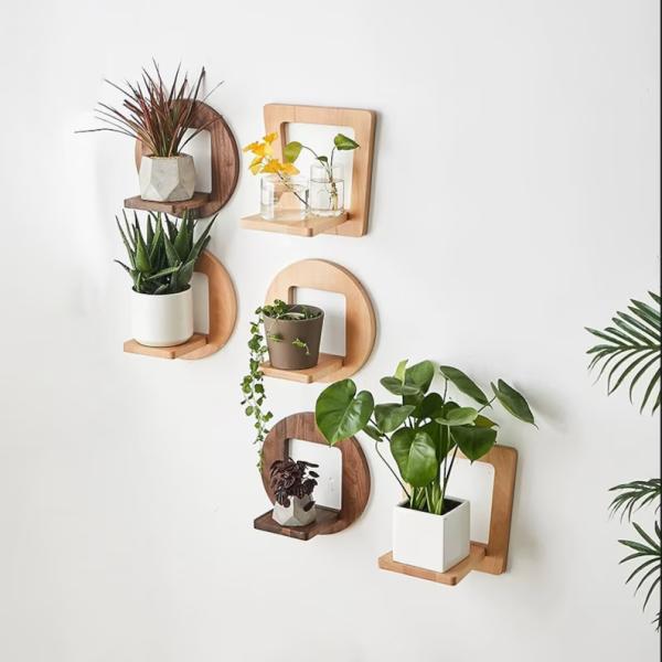 Indoor Plant Stand Wooden Plant Hanger Rustic Display Shelf with Customized Logo