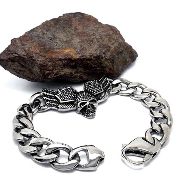 Men's Skull Stainless Steel Curb Chain Bracelet Punk Rock Style (JCE455)