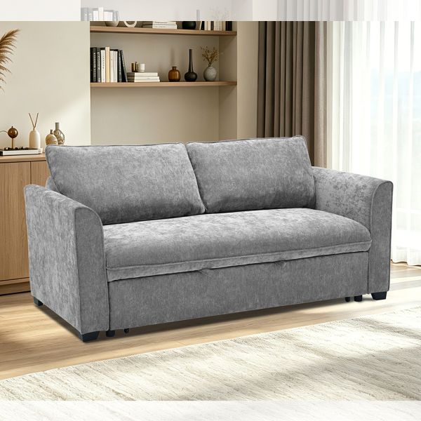 Queen Size Convertible Sleeper Sofa Bed, Comfortable Pull-Out Bed with Adjustable Backrest, Futon Sofa Bed, Gray Fabric