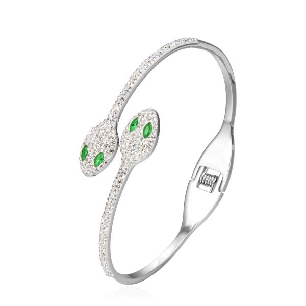 OEM 14k Stainless Steel Snake Shaped Bracelet Full Diamond Open Cuff Bangle