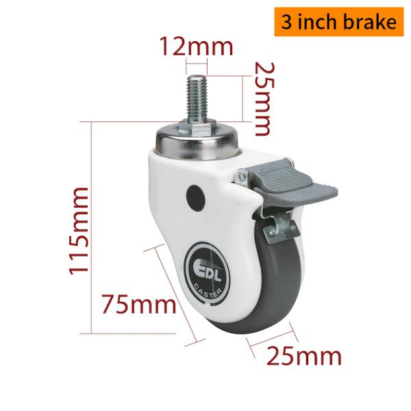 Light Duty Medical Caster Wheels 3 Inch 75mm Medical Device Caster E373-57