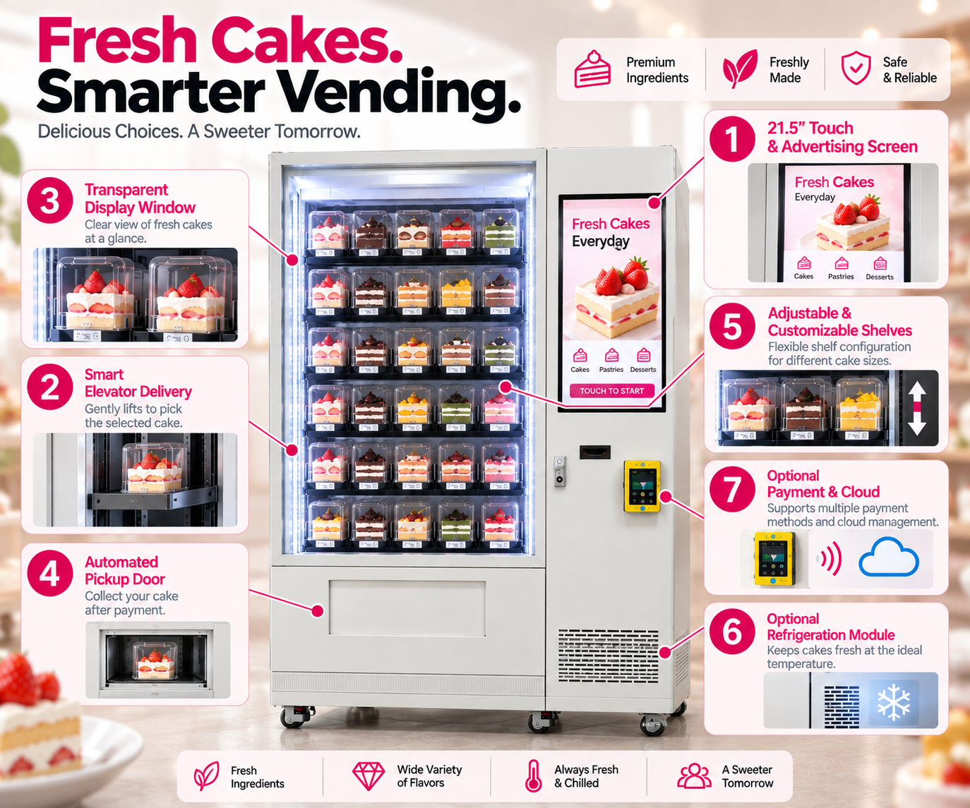 Winnsen Smart Refrigerated Vending Machine with Elevator for Cake Shop Dessert Display