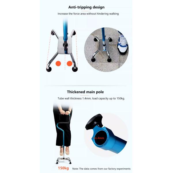 Aleación de aluminio plegable bastón de caña manija barra de flexión de cuatro piernas terapia de rehabilitación