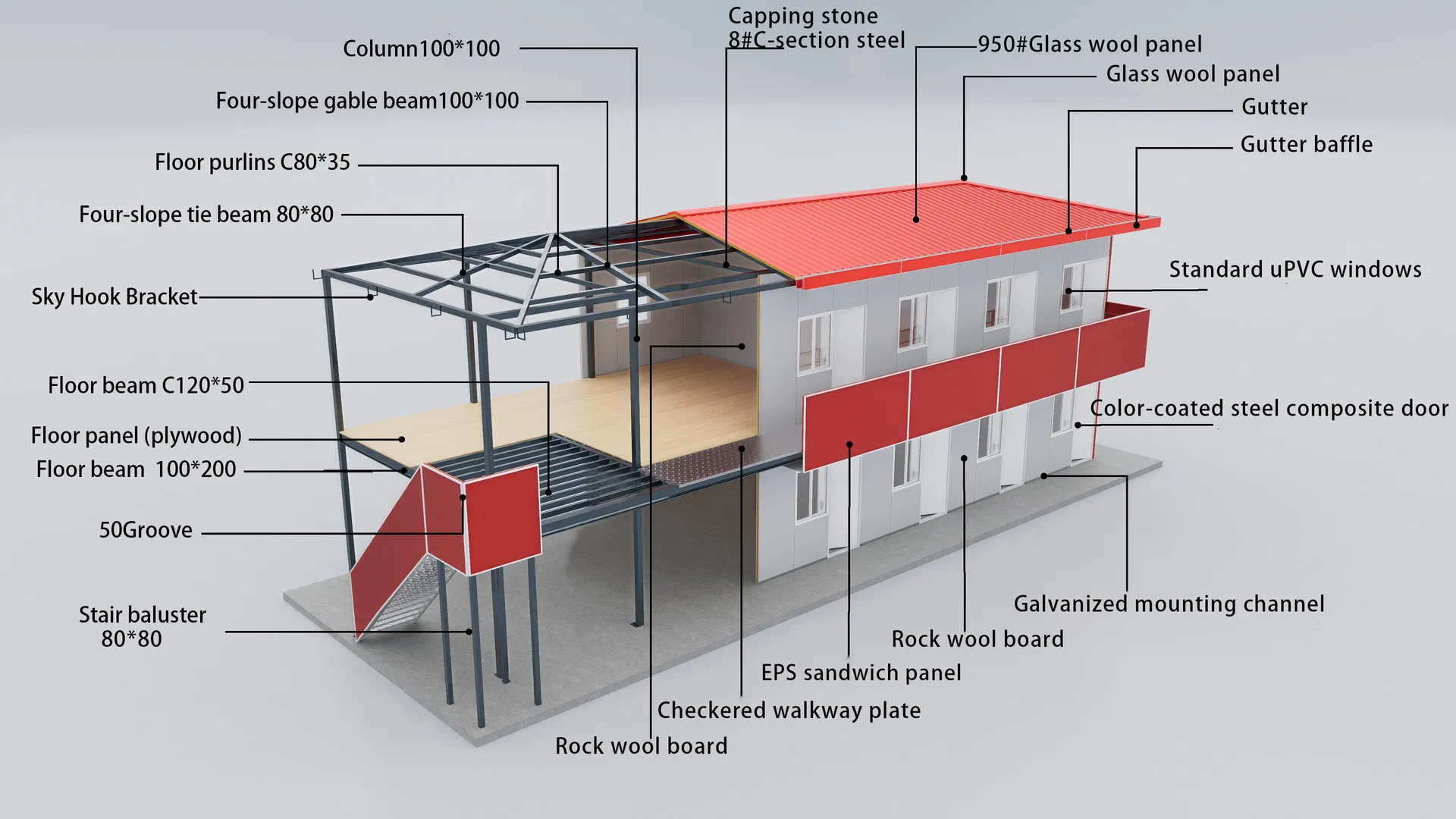 T Type Prefabricated Modular House with Quick Assembly Design for Worker Accommodation, Dormitory and Project Support Facilities
