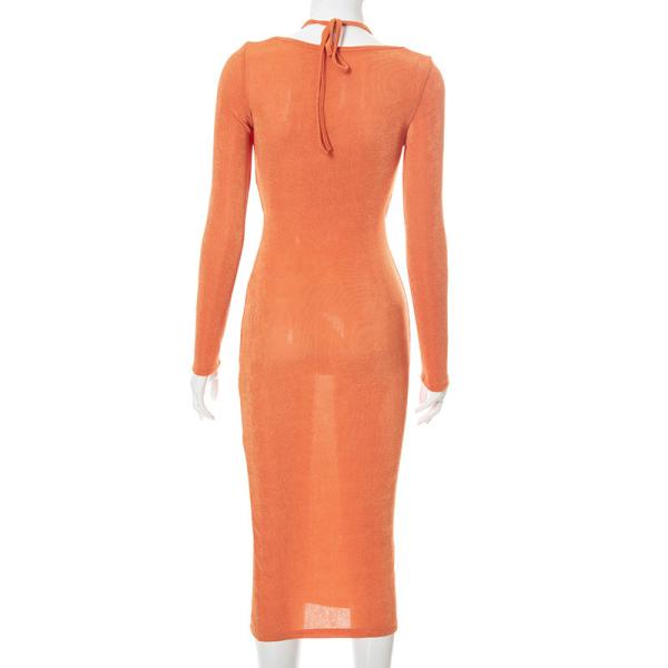 Hanging Neck Summer Casual Long Sleeve Maxi Party Dress