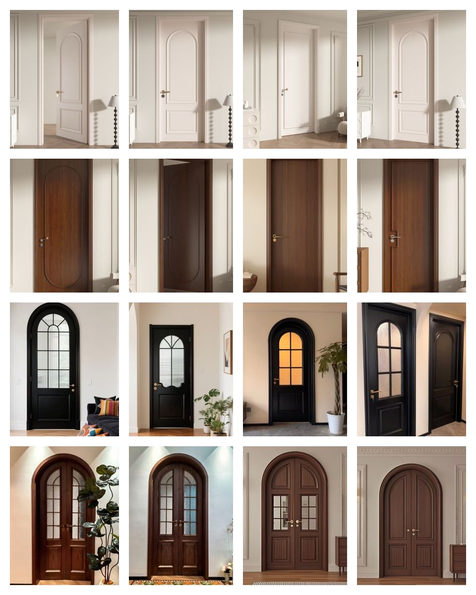 Modern Glass Panel Lacquered Solid Wood Interior Door Swing Style for Hotel and Kitchen Use