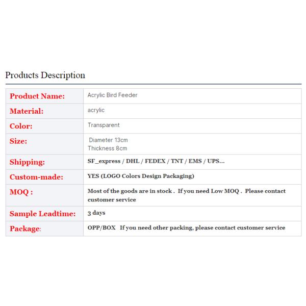 JYD Round Acrylic Feeder Garden Acrylic Hanging Bird Feeder Custom Thickness