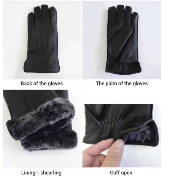 Winter Thicken Sheep Wool Lined Gloves Ladies Lined Leather Gloves Black Color