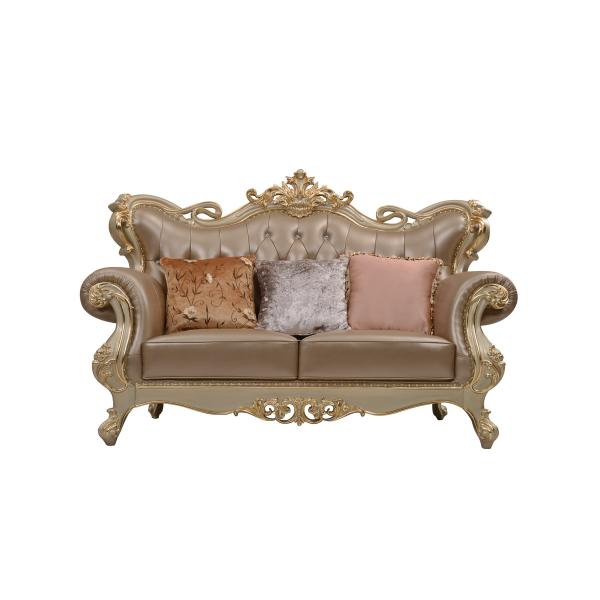 Brown Genuine leather 1+2+3seat Sofa in Classic carving Furniture Sliver color Joyful Ever