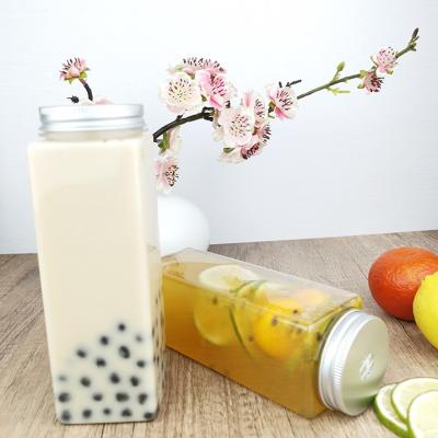 Garrafas descartáveis quadradas de 500 ml com tampa, recipientes de plástico de qualidade alimentar para bebidas, óleo, sumos