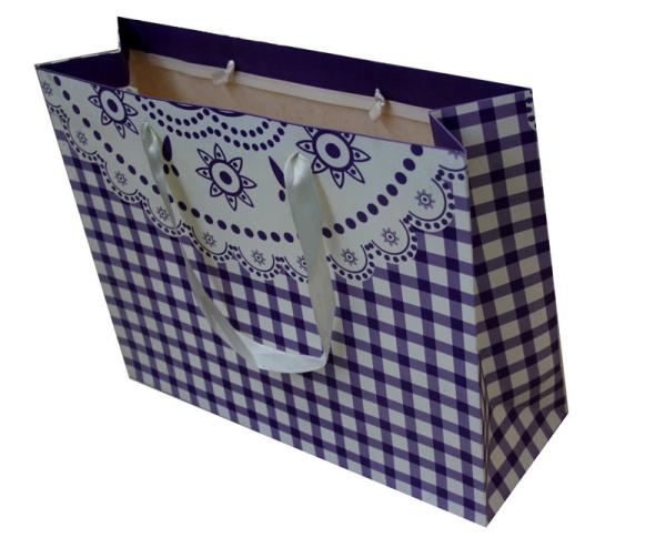 Square Customized Paper Promotional Carrier Bag 230gsm  matte coated ribbon Handle