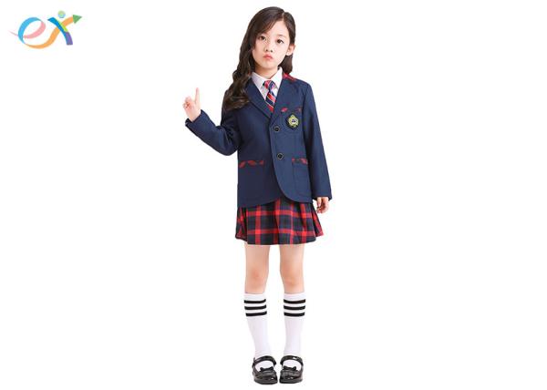 Toddler Girl School Uniforms , Custom Stylish School Uniforms With Jacket And Skirts