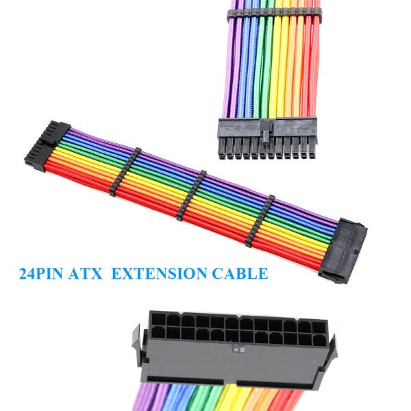 24 pin extension cable Colorful sleeve 24pin Male to 24pin Female ATX  Power Supply Extension Cable 30CM 18AWG rainbow