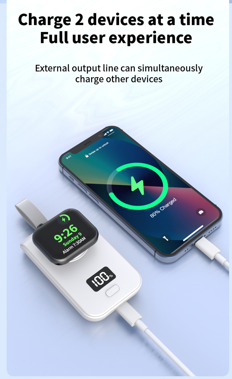 2500 МАх Тип C Apple Magnetic Power Bank Черно-белый портативный зарядное устройство для Apple Watch