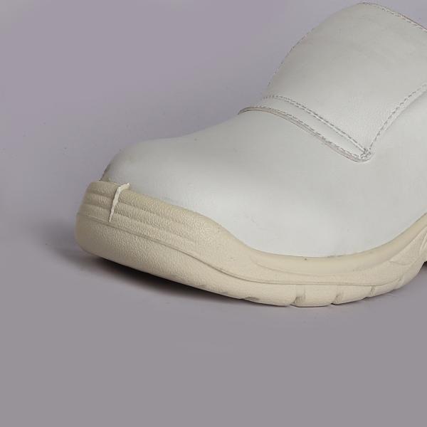 White Low Cut Safety Shoes Comfortable Insole Embossed Cow Leather Upper Slip Resistant PU Outsole