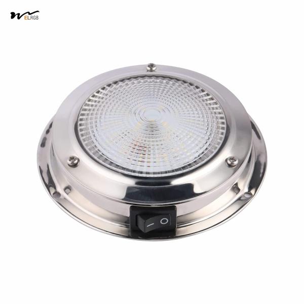 Cúpula marina luz de cabina LED impermeable Blanco de acero inoxidable Superficie de montaje 12V 6,7 pulgadas
