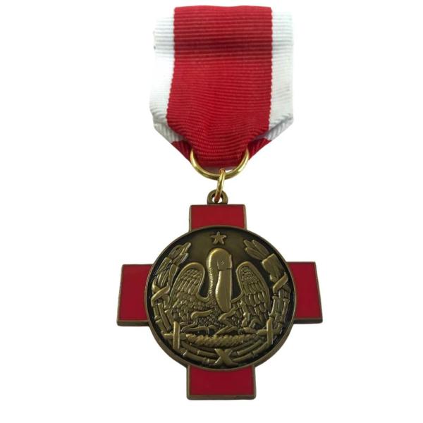 Brass Round Metal Sports Medal 3D Antique Silver Plated Commendation With Ribbon