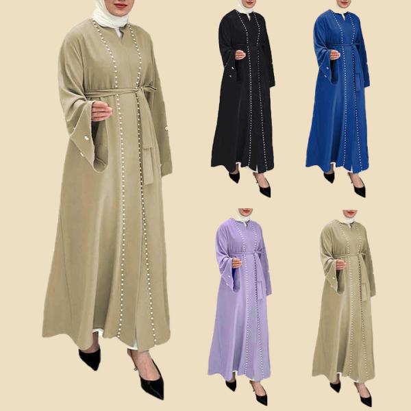 Tops Muçulmanos da moda Vestidos Muçulmanos Mulheres Cor Sólida Manga Flared Roupa Mosaico
