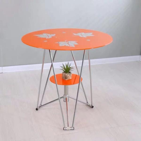 Coffee Meeting Room Library Glass Top Round Table With Tempered Glass And Metal Tube Leg